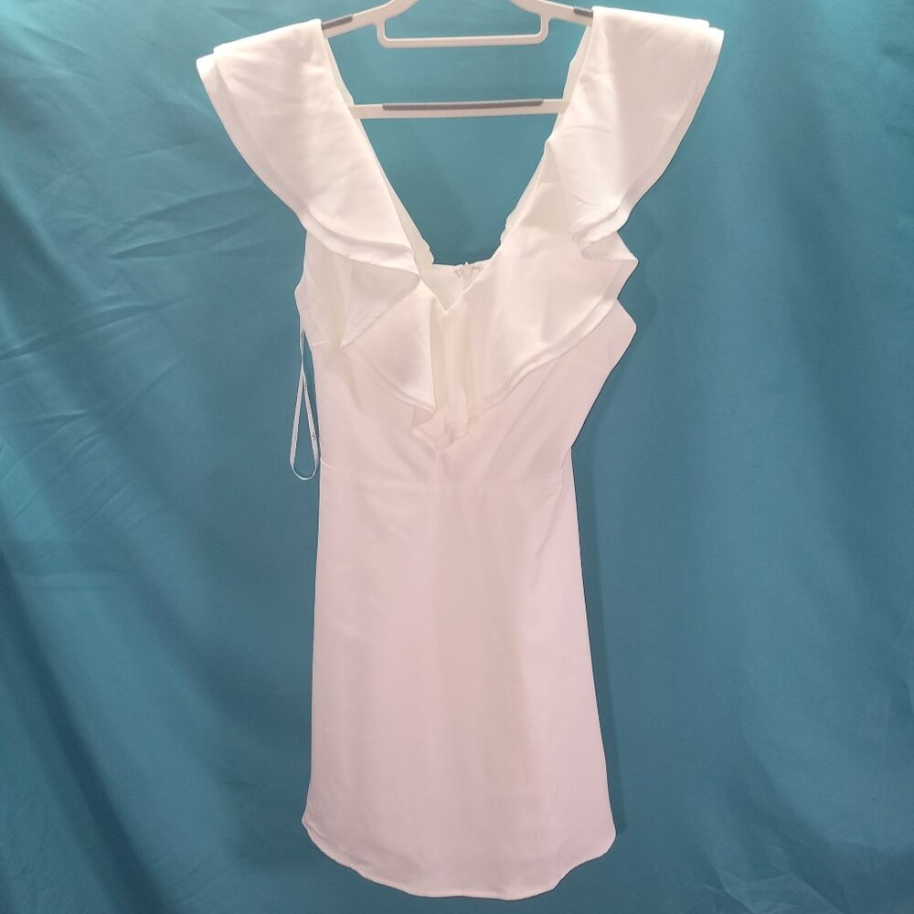 Lulus White Ruffle V-Neck Sleeveless Cocktail Dress S